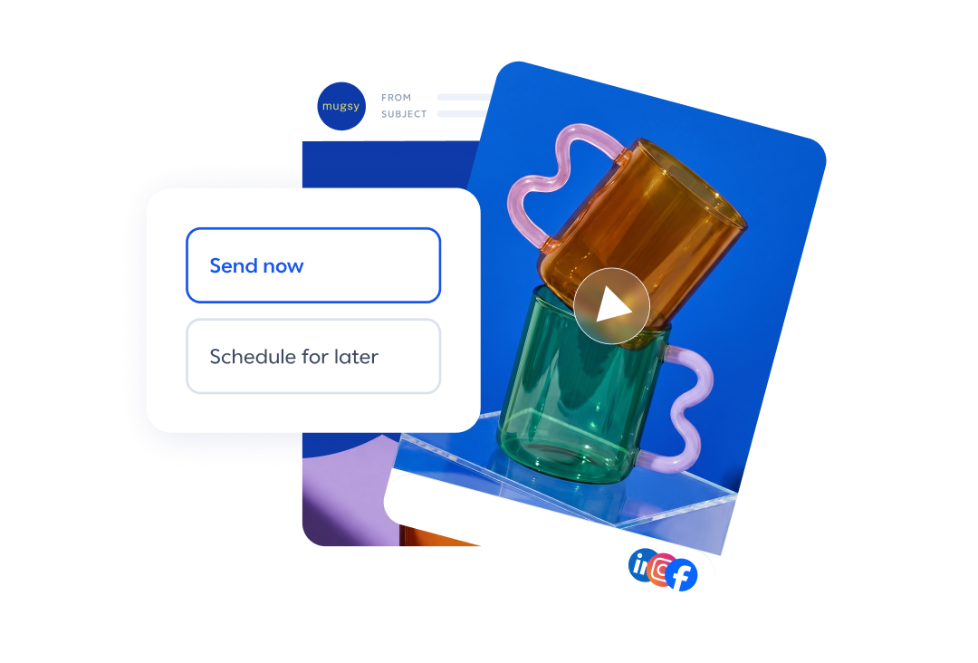 Email scheduling options with social video post preview