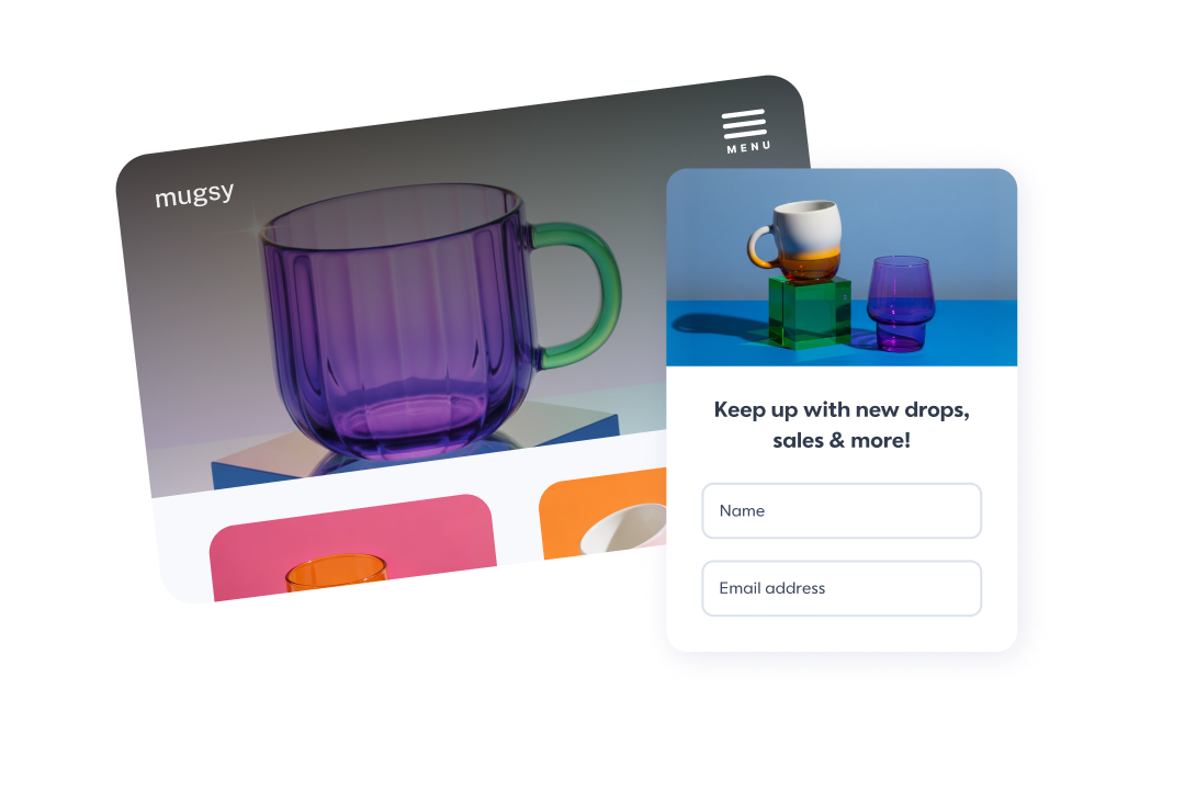 Website preview with sign-up form for growing contact list